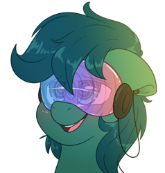 Size: 2000x2100 | Tagged: safe, artist:fluffyxai, oc, oc only, oc:poison trail, species:pony, blushing, bust, commission, hypnogear, hypnosis, open mouth, portrait, simple background, smiling, solo, transparent background, visor