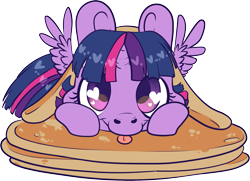 Size: 1881x1365 | Tagged: safe, artist:cutepencilcase, character:twilight sparkle, character:twilight sparkle (alicorn), species:alicorn, species:pony, blep, cute, female, food, heart eyes, i'm pancake, looking at you, mare, pancakes, ponies in food, silly, simple background, solo, tongue out, transparent, transparent background, twiabetes, weapons-grade cute, wingding eyes