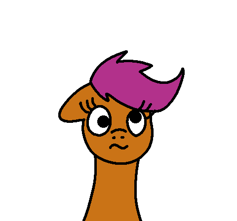 Size: 480x448 | Tagged: safe, artist:platinumdrop, character:scootaloo, species:pegasus, species:pony, :3, animated, cookie, cute, cutealoo, derp, ear twitch, eating, female, food, gif, gimp, parody of a parody, simple background, solo, wall eyed, white background