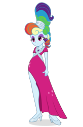Size: 2000x3050 | Tagged: safe, artist:cybersquirrel, character:rainbow dash, species:human, episode:sparkle's seven, g4, my little pony: friendship is magic, my little pony:equestria girls, breasts, cleavage, clothing, dress, ear piercing, earring, eyeshadow, female, high heels, jewelry, legs, makeup, megaradash, necklace, piercing, rainbow dash always dresses in style, shoes, simple background, solo, transparent background