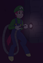Size: 3378x4894 | Tagged: safe, artist:oneovertwo, oc, oc only, oc:pear, parent:apple bloom, satyr, clothing, cosplay, costume, luigi, solo, super mario bros.