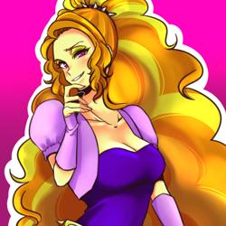Size: 1000x1000 | Tagged: safe, artist:raika0306, character:adagio dazzle, equestria girls:rainbow rocks, g4, my little pony: equestria girls, my little pony:equestria girls, breasts, busty adagio dazzle, cleavage, clothing, female, gesugao, looking at you, simple background, smiling, solo