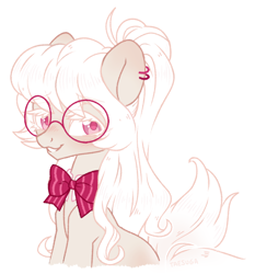 Size: 1700x1822 | Tagged: safe, artist:hawthornss, oc, oc:nemo von silver, species:pony, albino, blushing, ear piercing, earring, femboy, glasses, jewelry, male, piercing, ponytail, ribbon, simple background, smiling, white background