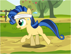 Size: 800x600 | Tagged: safe, artist:flash equestria photography, oc, oc:milky way, species:earth pony, species:pony, blank flank, exercise, female, filly, freckles, headband, outdoors, running, show accurate, solo, sweat, sweatdrop, vector
