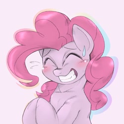 Size: 1536x1536 | Tagged: safe, artist:kurogewapony, character:pinkie pie, species:earth pony, species:pony, ^^, blushing, cute, diapinkes, eyes closed, female, mare, smiling, solo, sweat, sweatdrop