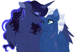 Size: 4300x3000 | Tagged: safe, artist:azure-art-wave, character:night glider, character:princess luna, species:pony, female, lesbian, lunaglider, scar, shipping, simple background, white background