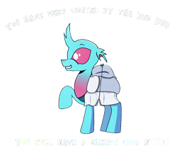 Size: 1222x1088 | Tagged: safe, artist:dsana, edit, oc, oc only, oc:dopple, species:changeling, species:reformed changeling, grin, male, meme, pillow, pun, simple background, smiling, solo, transparent background, visual gag, you have been visited by