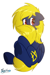 Size: 3000x4500 | Tagged: safe, artist:fluffyxai, oc, oc only, oc:naveen numbers, species:pegasus, species:pony, apprehensive, blushing, female, hiding face, hug, mare, on back, shy, simple background, solo, tail hug, underhoof, white background, wings