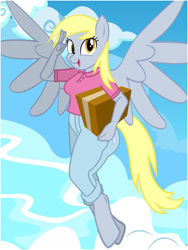 Size: 600x800 | Tagged: safe, artist:flash equestria photography, character:derpy hooves, species:anthro, species:pegasus, species:pony, species:unguligrade anthro, box, cutie mark on clothes, delivery pony, female, flying, mare, salute, show accurate anthro, sky, solo, vector