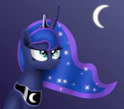 Size: 1024x900 | Tagged: safe, artist:platinumdrop, character:princess luna, species:pony, female, gradient background, luna is not amused, moon, solo, unamused