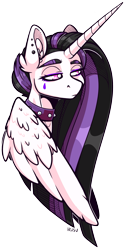 Size: 1571x3122 | Tagged: safe, artist:lrusu, character:princess celestia, species:alicorn, species:pony, episode:between dark and dawn, g4, my little pony: friendship is magic, bust, emo, female, goth, mare, punklestia, simple background, solo, transparent background, unamused