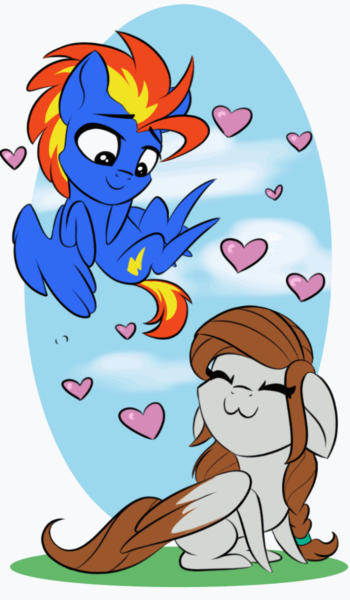 Size: 700x1200 | Tagged: safe, artist:airfly-pony, rcf community, oc, oc only, oc:scarlett drop, oc:wing hurricane, species:pegasus, species:pony, animated, floppy ears, frame by frame, heart, scarricane, shipping