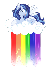 Size: 3200x4600 | Tagged: safe, artist:azure-art-wave, oc, oc:azure, species:pegasus, species:pony, cloud, female, liquid rainbow, mare, one eye closed, simple background, sitting on a cloud, solo, tongue out, transparent background, wink