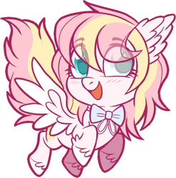 Size: 947x958 | Tagged: safe, artist:centchi, oc, oc:ninny, species:pegasus, species:pony, chibi, cute, female, flying, looking at you, pastel