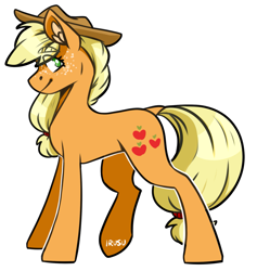 Size: 1551x1636 | Tagged: safe, artist:lrusu, character:applejack, species:earth pony, species:pony, clothing, cowboy hat, female, freckles, hat, looking back, mare, simple background, smiling, solo, stetson, white background