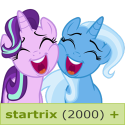 Size: 500x500 | Tagged: safe, artist:the smiling pony, character:starlight glimmer, character:trixie, species:pony, species:unicorn, derpibooru, ship:startrix, 2000, female, lesbian, meta, milestone, shipping, simple background, tags, transparent background