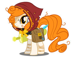 Size: 987x777 | Tagged: safe, artist:flash equestria photography, oc, oc only, oc:ginger ale, species:earth pony, species:pony, commission, earth pony oc, hood, saddle bag, solo, sword, weapon