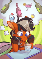 Size: 3315x4687 | Tagged: safe, artist:cutepencilcase, species:changepony, species:pony, alcohol, cocktail glass, commission, hybrid, unshorn fetlocks, wine