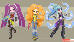 Size: 1920x1080 | Tagged: safe, artist:howxu, character:adagio dazzle, character:aria blaze, character:sonata dusk, my little pony:equestria girls, alternate costumes, amara, amara (borderlands 3), borderlands, borderlands 2, borderlands 3, clothing, cosplay, costume, crossover, cute, disguise, disguised siren, female, gun, lilith (borderlands), maya (borderlands 2), midriff, siren (borderlands), tattoo, the dazzlings, weapon