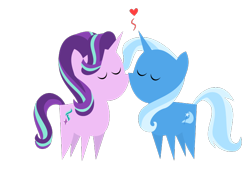 Size: 700x500 | Tagged: safe, artist:the smiling pony, character:starlight glimmer, character:trixie, species:pony, ship:startrix, eyes closed, female, floating heart, heart, kissing, lesbian, pointy ponies, shipping