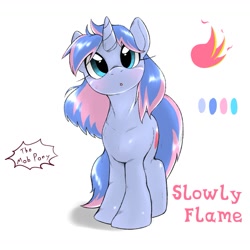 Size: 1485x1485 | Tagged: safe, artist:kurogewapony, oc, oc only, oc:slowly flame, species:pony, species:unicorn, female, looking at you, simple background, solo, white background
