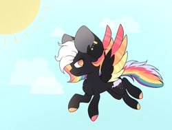 Size: 1280x966 | Tagged: safe, artist:mintoria, oc, oc:fluffy cloud, species:pegasus, species:pony, colored wings, female, flying, mare, multicolored wings, solo, wings