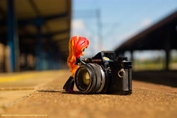 Size: 6016x4012 | Tagged: safe, artist:artofmagicpoland, character:sunset shimmer, my little pony:equestria girls, 35mm camera, cute, doll, equestria girls minis, eqventures of the minis, female, irl, olympus, photo, pushing, solo, toy