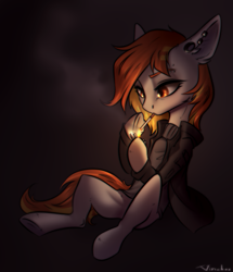 Size: 1147x1335 | Tagged: safe, artist:vincher, oc, oc only, oc:faith, species:pony, cigarette, clothing, ear piercing, piercing, smoking, solo