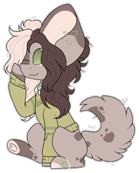 Size: 801x998 | Tagged: safe, artist:mintoria, oc, oc:herbal tea, species:earth pony, species:pony, augmented tail, clothing, female, mare, one eye closed, simple background, solo, sweater, transparent background