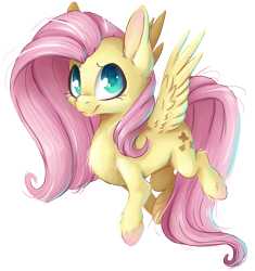 Size: 2106x2243 | Tagged: safe, artist:cutepencilcase, character:fluttershy, species:pegasus, species:pony, chest fluff, colored hooves, female, hoof fluff, looking at you, mare, simple background, smiling, solo, spread wings, three quarter view, transparent background, unshorn fetlocks, wings
