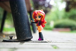 Size: 6016x4012 | Tagged: safe, artist:artofmagicpoland, photographer:artofmagicpoland, character:sunset shimmer, my little pony:equestria girls, doll, equestria girls minis, eqventures of the minis, fourth wall, hands up, irl, photo, request, solo, toy