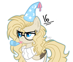 Size: 1067x907 | Tagged: safe, artist:mintoria, oc, oc:dusty, species:pegasus, species:pony, clothing, female, hat, mare, party hat, party horn, simple background, solo, sweater, transparent background, two toned wings, wings