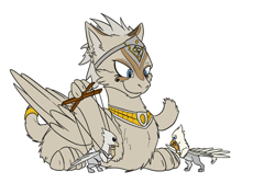 Size: 1851x1234 | Tagged: safe, artist:theandymac, artist:tinibirb, edit, oc, oc only, oc:der, species:griffon, species:sphinx, color edit, colored, jewelry, micro, puppet, sketch