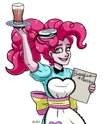 Size: 2150x2541 | Tagged: safe, artist:lrusu, character:pinkie pie, species:human, episode:coinky-dink world, eqg summertime shorts, g4, my little pony: equestria girls, my little pony:equestria girls, breakfast in america, clothing, commission, digital art, female, humanized, server pinkie pie, smiling, solo, supertramp, waitress