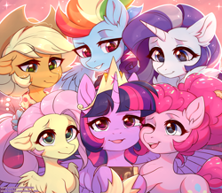 Size: 3000x2620 | Tagged: safe, artist:fensu-san, character:applejack, character:fluttershy, character:pinkie pie, character:rainbow dash, character:rarity, character:twilight sparkle, character:twilight sparkle (alicorn), species:alicorn, species:earth pony, species:pegasus, species:pony, species:unicorn, episode:the last problem, g4, my little pony: friendship is magic, clothing, cute, ear fluff, end of ponies, female, mane six, mare, older, older applejack, older fluttershy, older mane six, older pinkie pie, older rainbow dash, older rarity, older twilight, one eye closed, open mouth, series finale, smiling