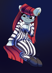 Size: 2488x3500 | Tagged: safe, artist:airfly-pony, oc, oc only, oc:bertie, species:earth pony, species:pony, beetlejuice, clothing, crossover, ear fluff, solo