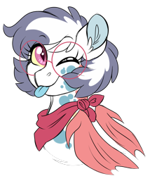 Size: 1024x1199 | Tagged: safe, artist:azure-art-wave, oc, oc:pastel paint, species:bat pony, species:pony, female, glasses, mare, one eye closed, simple background, solo, tongue out, transparent background, wink