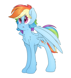 Size: 3000x3300 | Tagged: safe, artist:fluffyxai, character:rainbow dash, species:pegasus, species:pony, alternate hairstyle, concerned, female, frown, high res, mare, open mouth, perplexed, simple background, solo, spread wings, standing, three quarter view, transparent background, wings, worried