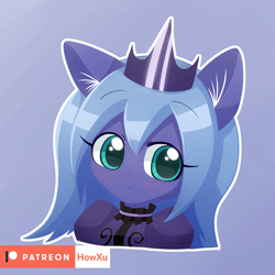 Size: 600x600 | Tagged: safe, artist:howxu, character:princess luna, species:anthro, commission, crown, female, jewelry, looking sideways, patreon, patreon logo, regalia, smiling, solo, white outline