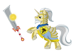 Size: 4485x3115 | Tagged: safe, artist:vistamage, species:pony, species:unicorn, armor, ashbringer, beard, facial hair, ponified, simple background, sword, tirion fordring, transparent background, warcraft, weapon