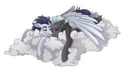 Size: 3500x2000 | Tagged: safe, artist:kikirdcz, character:soarin', character:thunderlane, species:pegasus, species:pony, cloud, floppy ears, gay, male, prone, shipping, simple background, sleeping, soarilane, stallion, transparent background, wing blanket