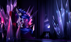 Size: 2000x1189 | Tagged: safe, artist:vincher, character:shining armor, species:pony, species:unicorn, crystal, female, gleaming shield, mare, moon, nightmare, nightmarified, rule 63, solo