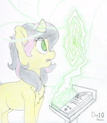 Size: 1715x1955 | Tagged: safe, artist:fluffyxai, oc, oc only, oc:spiralhoof, species:pony, inktober, book, chest fluff, corruption of magic, fascinated, glow, hypnosis, hypnovember 2019, inktober 2019, magic, pattern, solo, spiral, stare, swirly eyes, traditional art