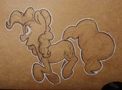 Size: 4194x3096 | Tagged: safe, artist:fluffyxai, character:pinkie pie, species:earth pony, species:pony, female, happy, mare, smiling, solo, toned paper, traditional art, trotting