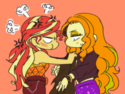 Size: 1600x1200 | Tagged: safe, artist:raika0306, character:adagio dazzle, character:sunset shimmer, species:human, ship:sunsagio, my little pony:equestria girls, anime, clothing, covering, cross-popping veins, digital art, female, lesbian, shipping