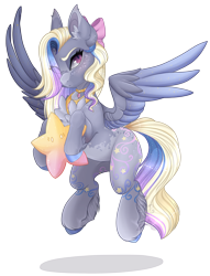Size: 1920x2510 | Tagged: safe, artist:pvrii, oc, oc only, oc:aurora, species:pegasus, species:pony, bow, female, hair bow, mare, plushie, simple background, solo, transparent background, two toned wings, wings