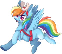 Size: 2973x2569 | Tagged: safe, artist:cutepencilcase, character:rainbow dash, species:deer, species:pegasus, species:pony, species:reindeer, animal costume, antlers, belly fluff, chest fluff, christmas, costume, cute, dashabetes, eye clipping through hair, female, high res, holiday, leg fluff, mare, missing cutie mark, open mouth, reindeer costume, reindeer dash, simple background, solo, transparent background