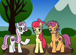 Size: 2569x1872 | Tagged: safe, artist:platinumdrop, character:apple bloom, character:scootaloo, character:sweetie belle, species:earth pony, species:pegasus, species:pony, species:unicorn, episode:growing up is hard to do, g4, my little pony: friendship is magic, older