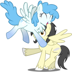 Size: 1000x1000 | Tagged: safe, artist:flash equestria photography, oc, oc:cloudy cuddles, oc:sable quill, species:pegasus, species:pony, 2020 community collab, derpibooru community collaboration, chest fluff, female, glomp, happy, simple background, solo, surprise hug, surprised, this will end in cuddles, transparent background, unshorn fetlocks, vector