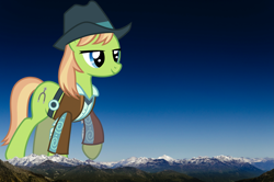 Size: 2001x1325 | Tagged: safe, artist:jeatz-axl, character:yuma spurs, species:pony, appleloosa resident, female, giant pony, giantess, highrise ponies, irl, macro, mare, mega giant, mountain, mountain range, photo, ponies in real life